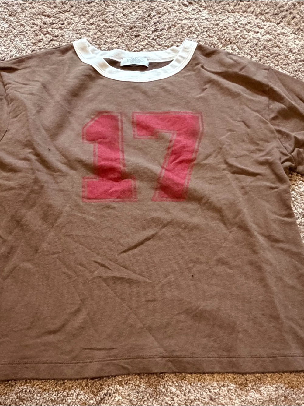 Women’s Brown Ringer T-Shirt with Red '17' Graphic